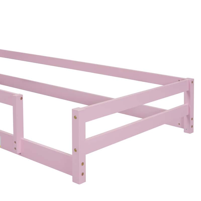 Floor Bed for Kids, Twin Size Montessori Bed with House Shape Headboard