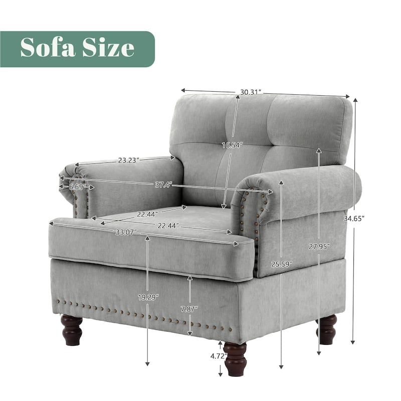 Set of 1 Piece,Chenille Tufted Armchair with Solid Rubberwood Legs for Livingroom
