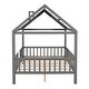 preview thumbnail 18 of 33, Full Size Wood House Bed with Fence, Playhouse Design for Kids, Sturdy Pine Construction, Customizable Decor
