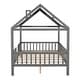 preview thumbnail 18 of 33, Full Size Wood House Bed with Fence, White+Gray