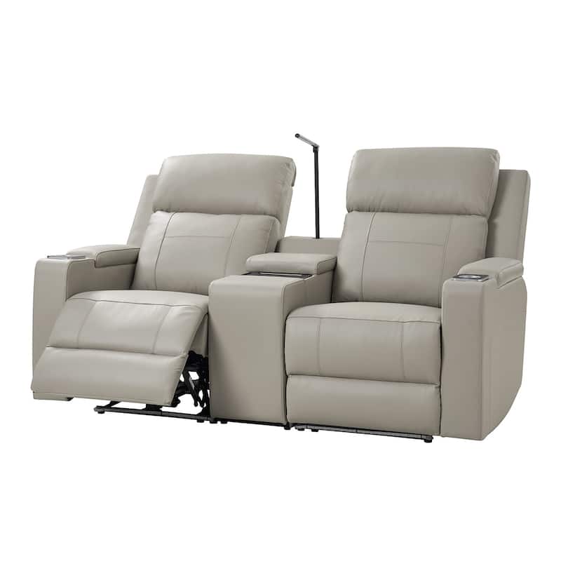 Victoria 71.26" Wide Genuine Leather Home Theater Seating with Ambient Lighting and Storage by HULALA HOME