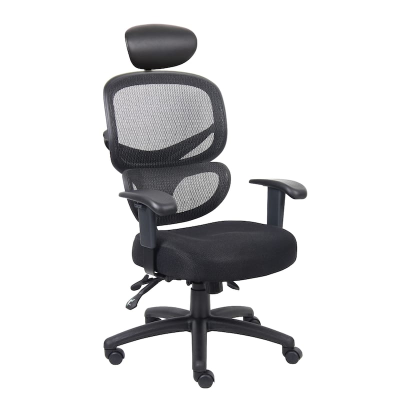 Samy Multi-Function Task Chair, Headrest, Black Mesh, SereneSoft Padding
