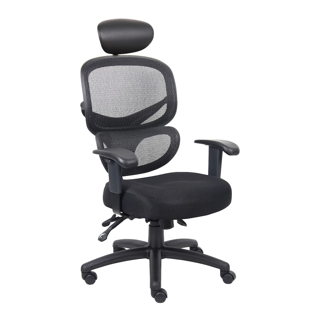 Samy Multi-Function Task Chair, Headrest, Black Mesh, SereneSoft Padding