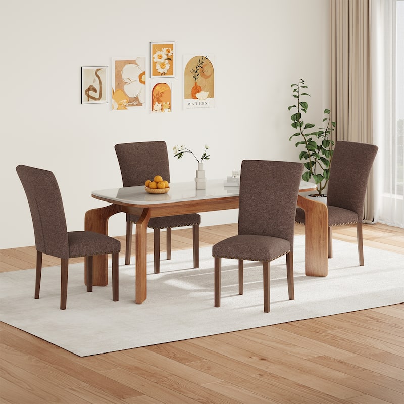 RENEWLINE Dining Chairs, Fabric with Nailhead Trim and Wood Legs - Set of 4 - F-Brown