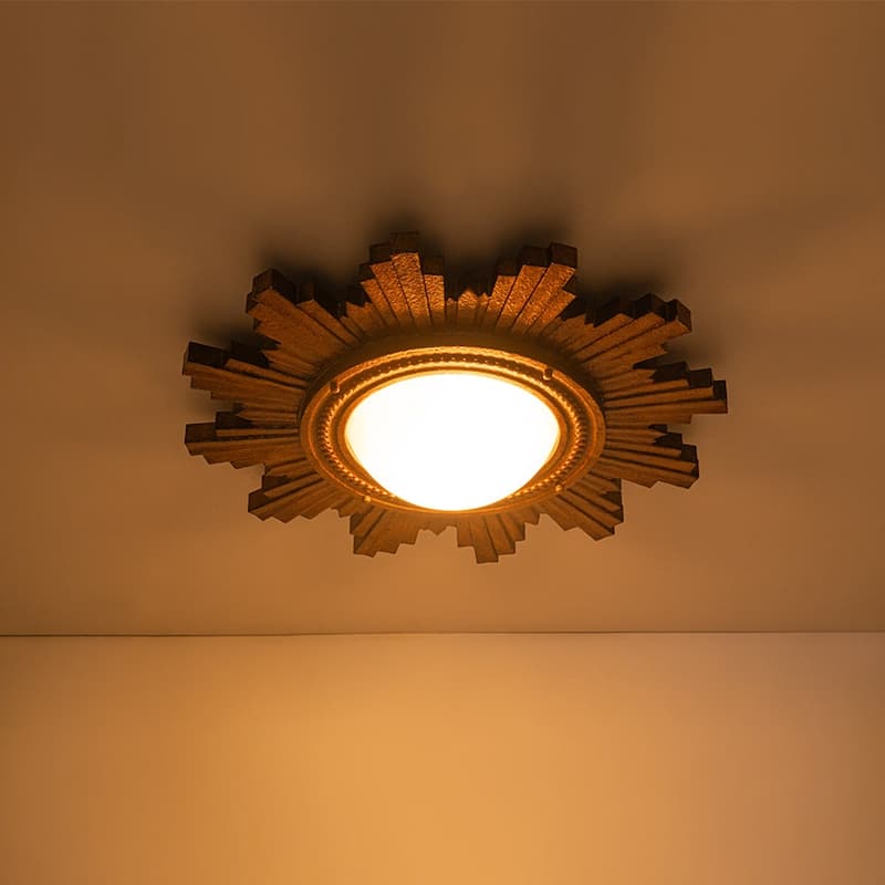 Antique Art Deco Wood Style Sunburst Flush Mount Light Wall Decor