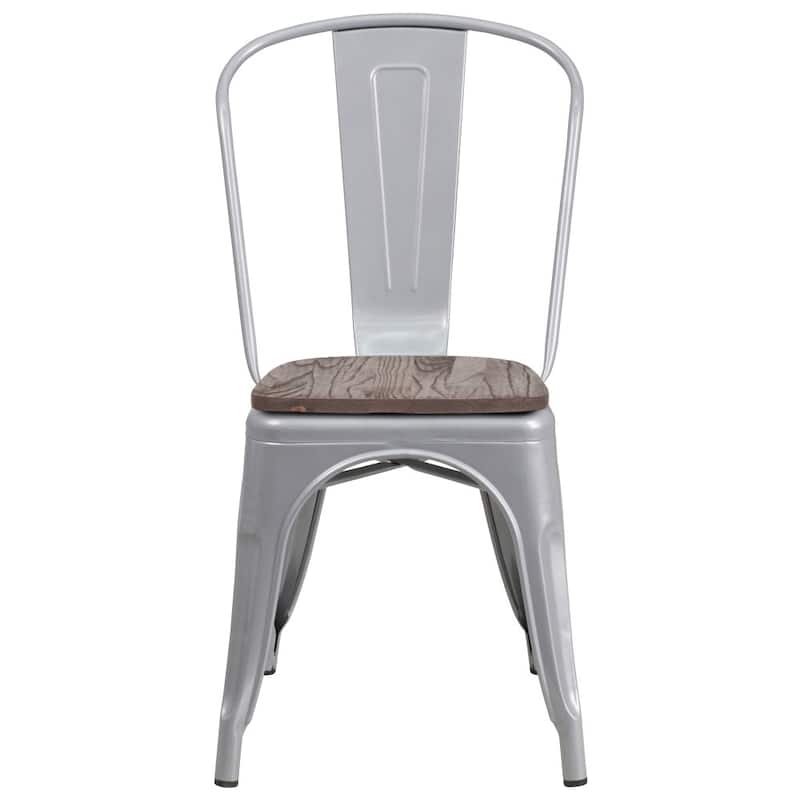 Wood Seat/ Galvanized Steel Stackable Chair (Set of 4) - 18"W x 20"D x 33"H