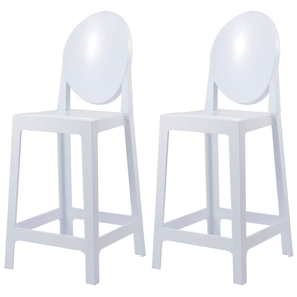 Smoke 25" Counter Height Bar Stools with Back – Stackable Transparent Plastic Chairs for Kitchen, Bar, or Outdoor – Set of 2