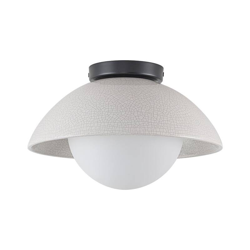 Modern 1-Light Dome Ceramic Semi Flush Mount With Glass Shade - N/A