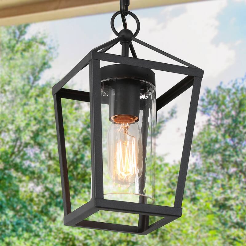 Mufy 1-light Black Lantern Outdoor Hanging Pendant Light Dimmable Exterior Lighting Balcony Porch