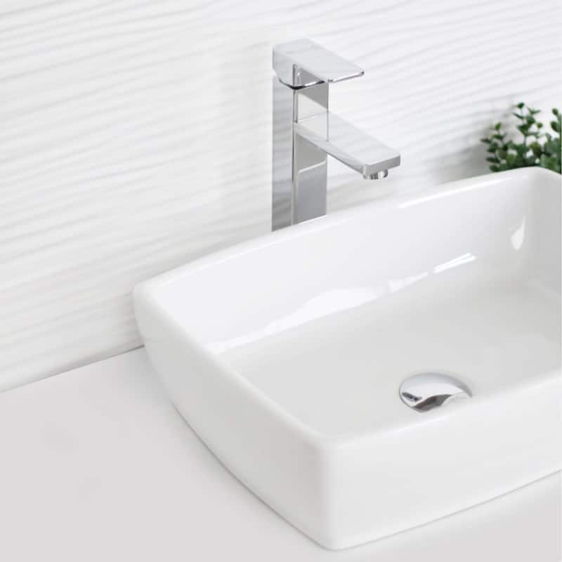 STYLISH 19 inch White Rectangular Porcelain Vessel Bathroom Sink - 19" x 13 3/8" x 5 3/4"
