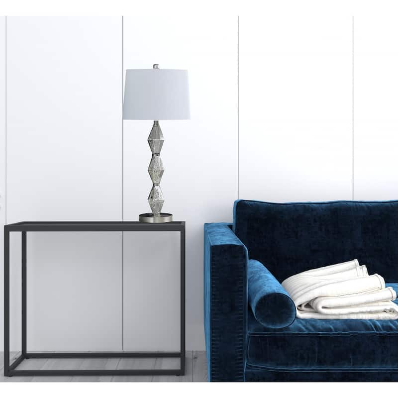 Modern 30" Brushed Silver Geo Glass Table Lamp with White Shade - 13" L x 13" W x 29.5" H