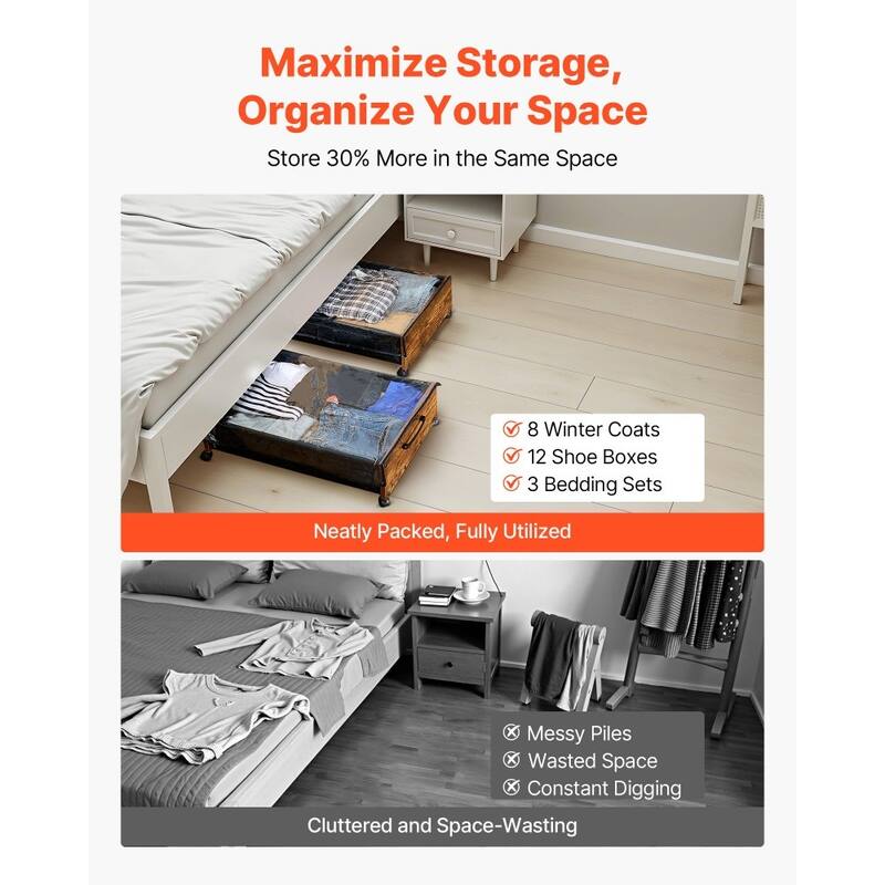 2-Pack Under Bed Storage Boxes with Label Slots Wheels and Clear Lid Fits Clothes Shoes Toys - 25.6 x 18.1 x 7.1 inch