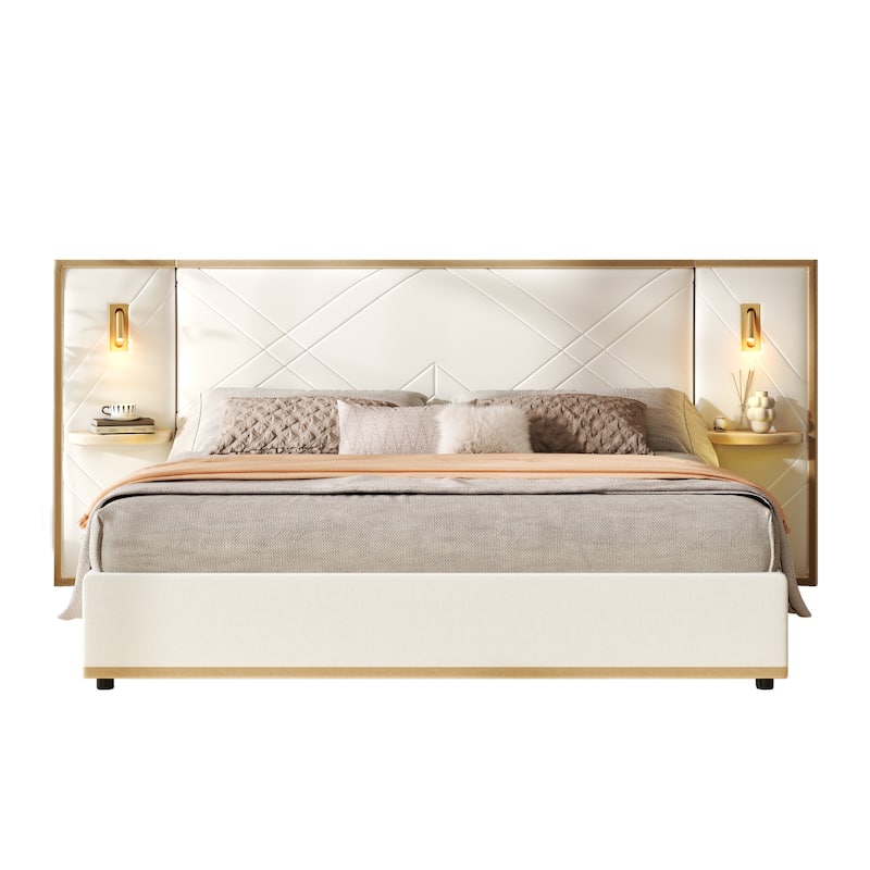Christopher Knight Home - Voss Velvet Upholstered Bed with 2 Built-in LED Lights and 2 Storage Side Panels
