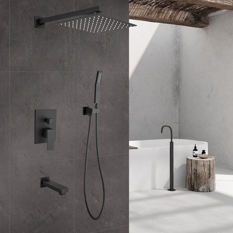 YASINU 12 In. High-Pressure Rainfall Shower System with Handheld Shower Head Bathtub Faucet - 12"