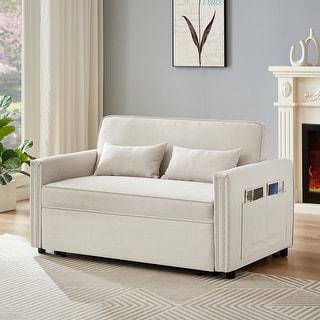 Modern Linen Upholstered Convertible Loveseat Sleeper Sofa Couch with ...