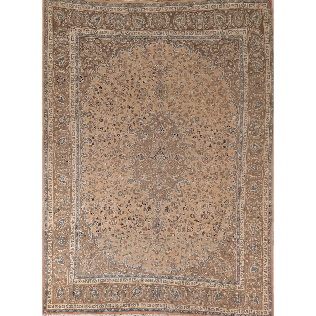 Traditional Floral Mashad Persian Vintage Rug Hand-Knotted Wool Carpet - 9'10"x 12'1"