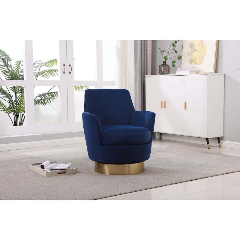 Navy Velvet Modern 29.3" Upholstered Swivel Barrel Chair with Gold Stainless Steel Base