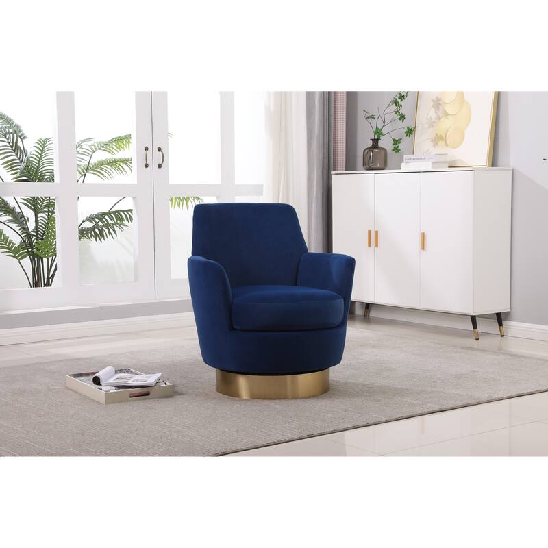 Velvet Swivel Barrel Chair with Gold Base & High-Density Foam