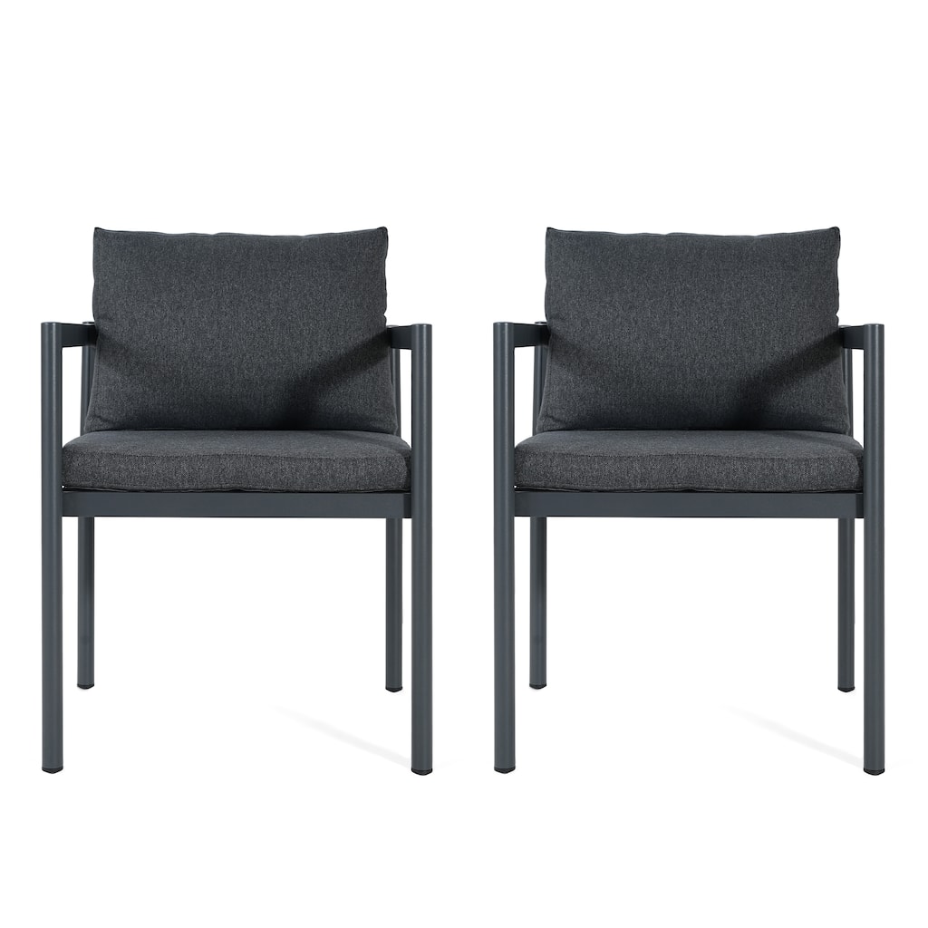 Christopher Knight Home - Outdoor Aluminum Dining Chair Set with Modern Grey Cushions