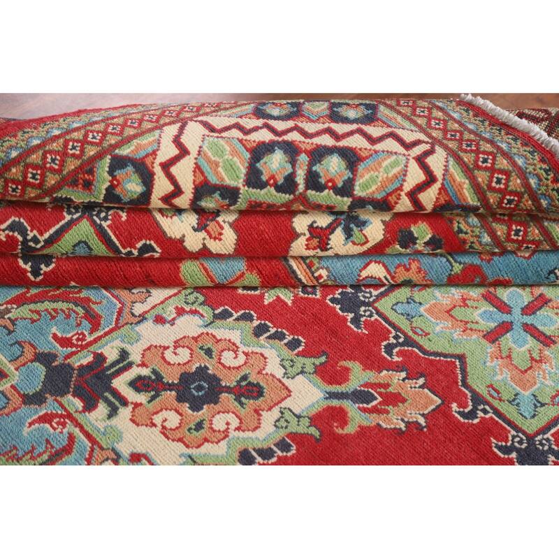 Hand Knotted Oriental 100% Wool Carpet Traditional Geometric Red Kazak Area Rug - 9' 10'' X 6' 5''