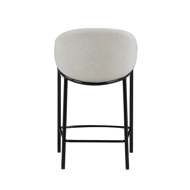 Fil 27 Inch Counter Height Stools, Set of 2, Padded Curved Back, Beige Linen