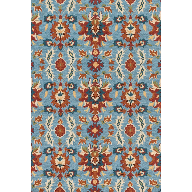Alexander Home Valentina Hand-hooked Floral Ocean Area Rug - 7'6" x 9'6" - Light Blue/Spice