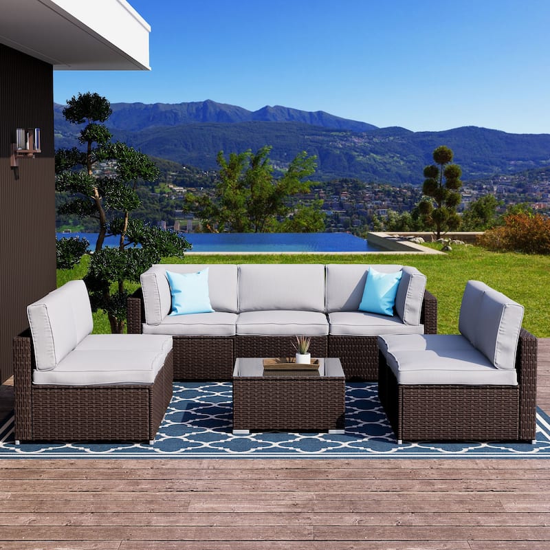 COSIEST 8-piece PE Wicker Outdoor Sectional Set with Cushions