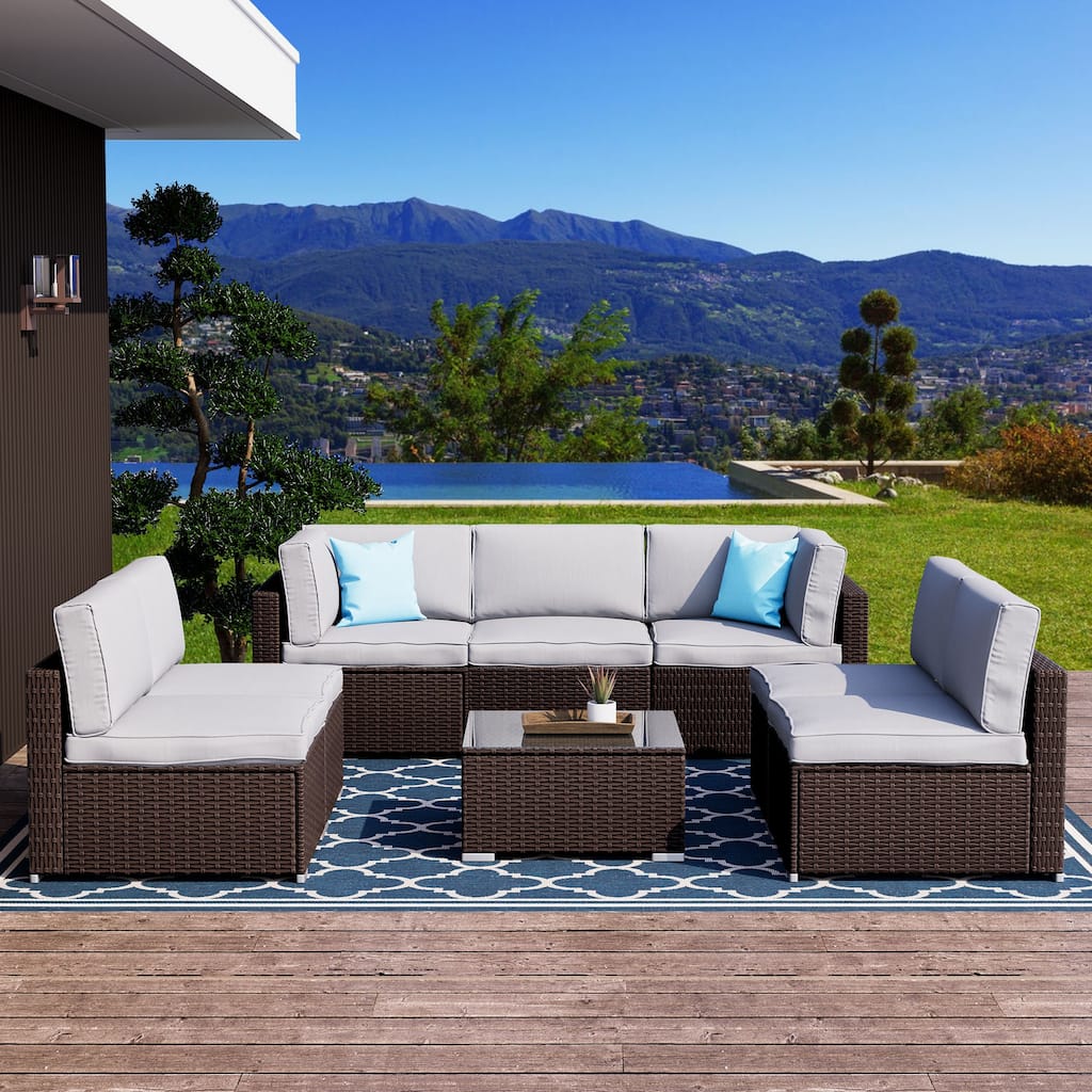 COSIEST 8-piece PE Wicker Outdoor Sectional Set with Cushions
