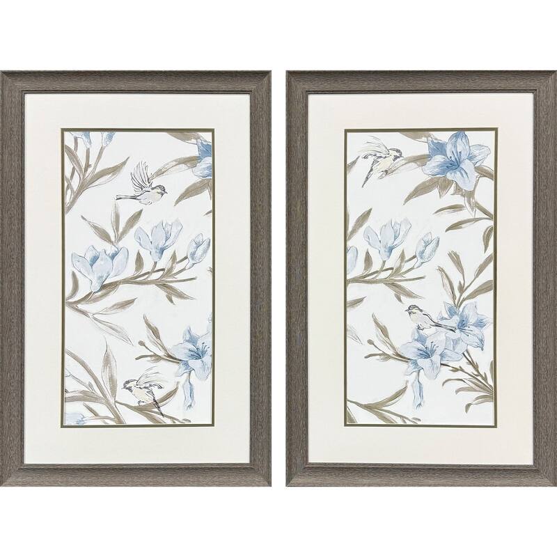 HomeRoots Set Of Two Blue Flower Beauty Brown Framed Wall Art