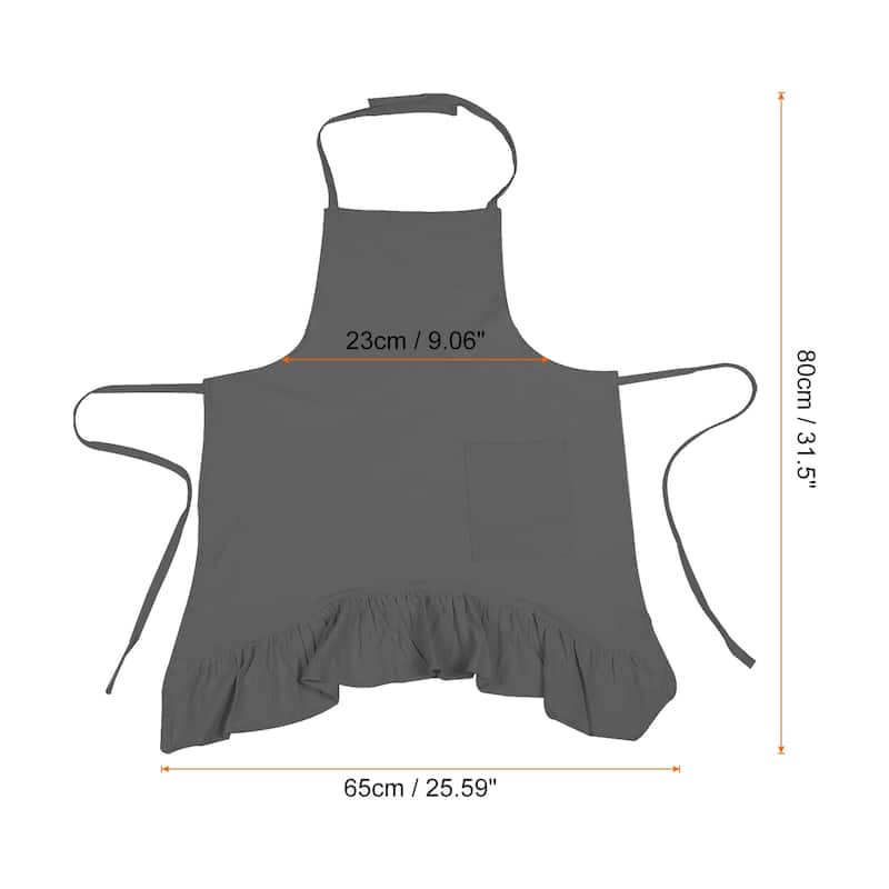 Cotton Linen Apron, Pleated Butterfly Tail Aprons for Coffee Shop - 31.5 inch - Grey