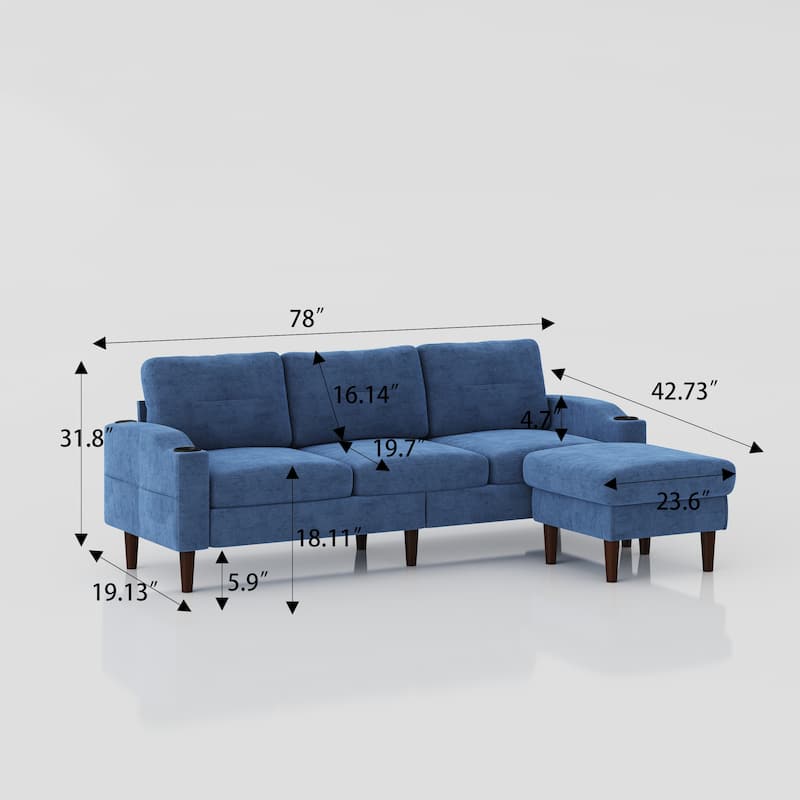 Convertible L-Shaped Sectional Sofa with Storage Cabinet Footstool