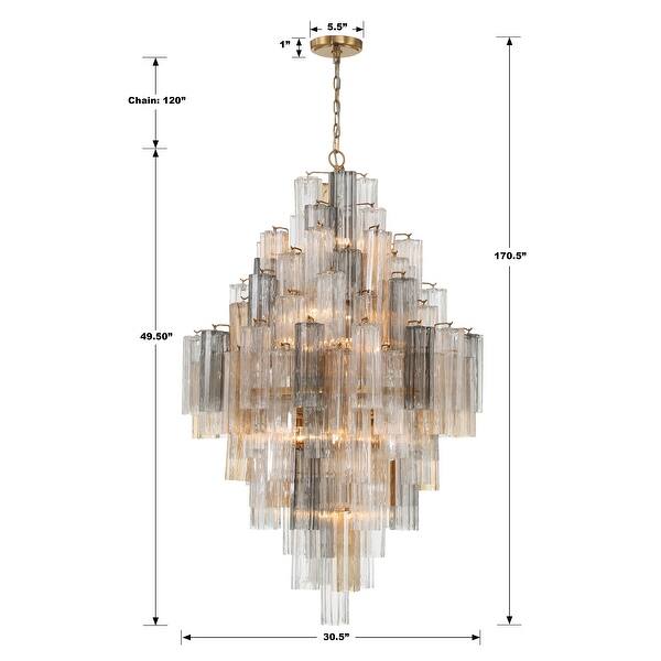 Addis 20 Light Aged Brass Chandelier - 30.5"W x 49.5"H x 30.5"D