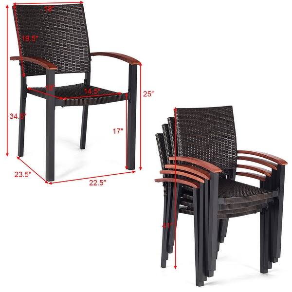 Shop Costway 4pcs Patio Rattan Dining Chairs Armchair Stackable Wicker Outdoor Aluminum Frame On Sale Overstock 24043755