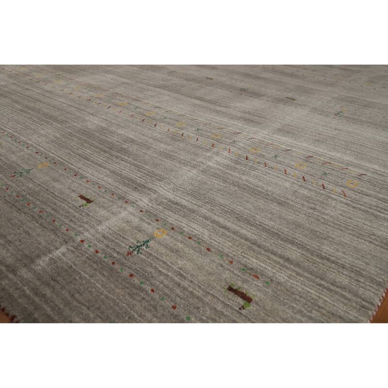 Hand Knotted Oriental 100% Wool Carpet Tribal Animal Pictorial Greys & Charcoal Gabbeh Area Rug - 9' 9'' X 7' 11''