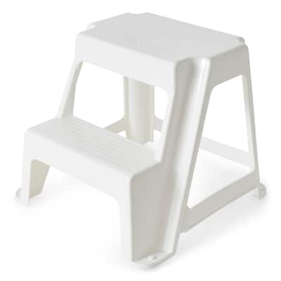 Gracious Living 16" Plastic 2 Step Portable Garage Home & Kitchen Stool, White - 18 x 16 x 18.75 inches