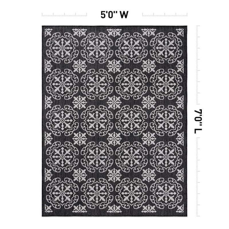 World Rug Gallery Transitional Geometric Textured Flat Weave Indoor/Outdoor Area Rug