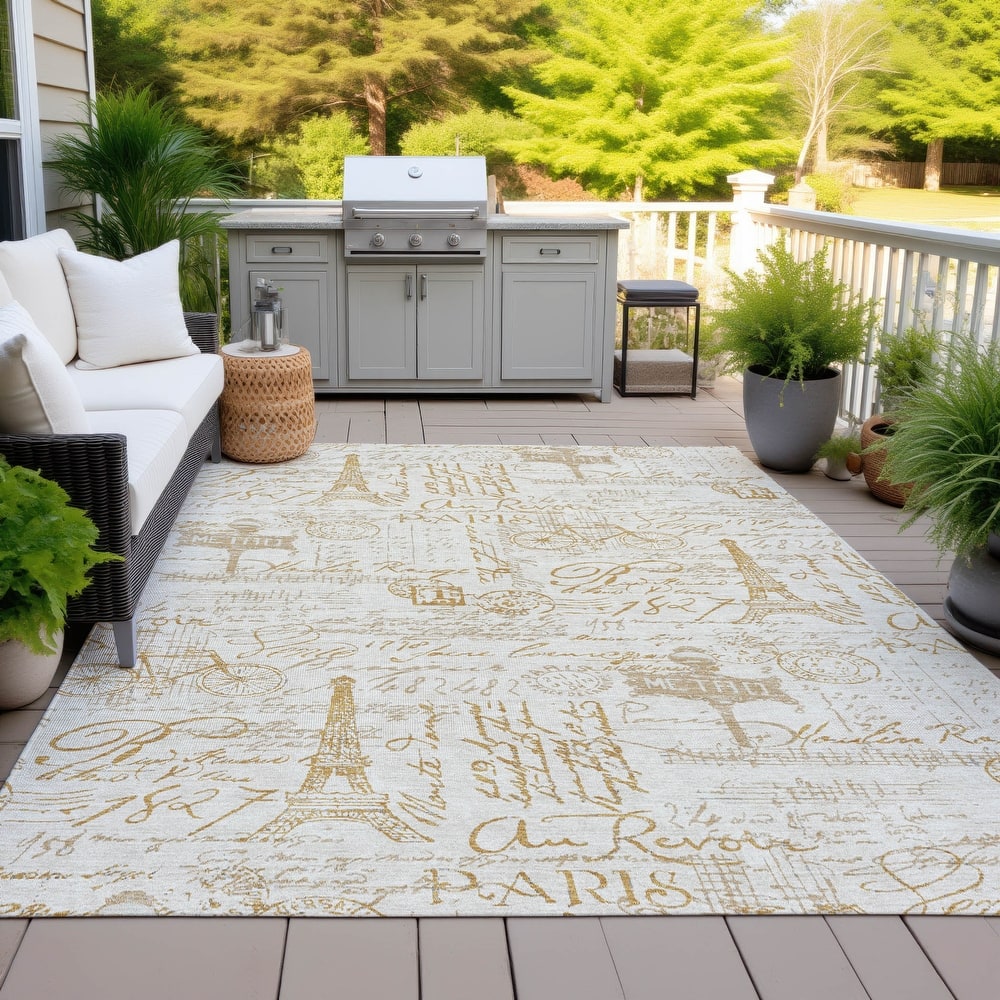 Machine Washable Indoor/Outdoor Modern Paris Chantille Rug