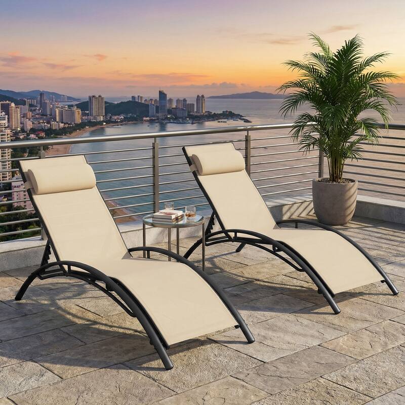 Gymax Patio Chaise Lounges Set of 2 w/5-Position Backrest & Breathable