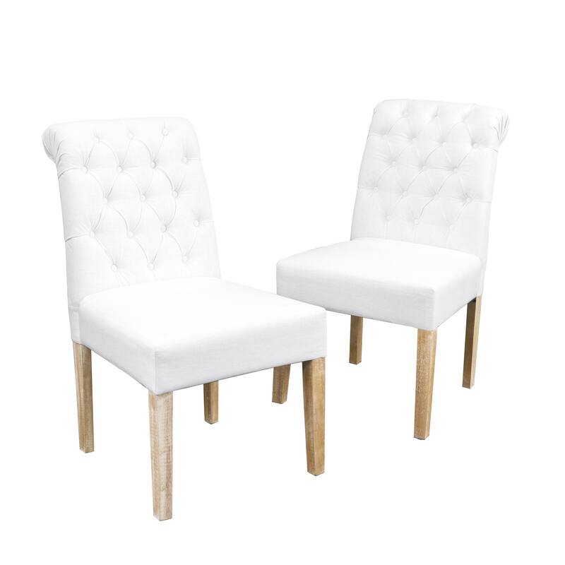 Modern Set of 2 Dining Chairs with Tufted Diamond-Stitched Backrest, Padded Seat, Solid Wood Legs for Dining Room, Living Room