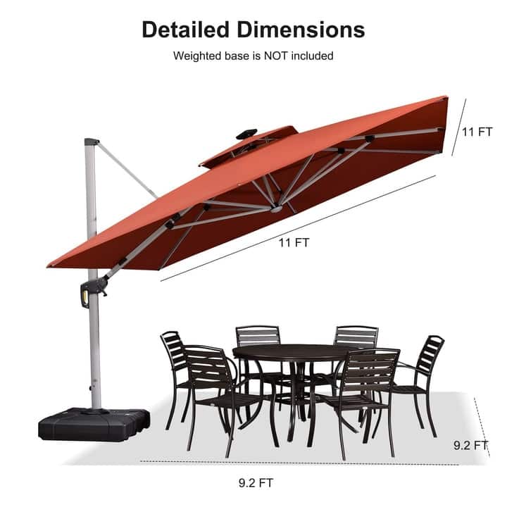 PURPLE LEAF 9/10/11 ft Square 09x12 ft Rectangle Double Top LED Patio Cantilever Umbrella with Base