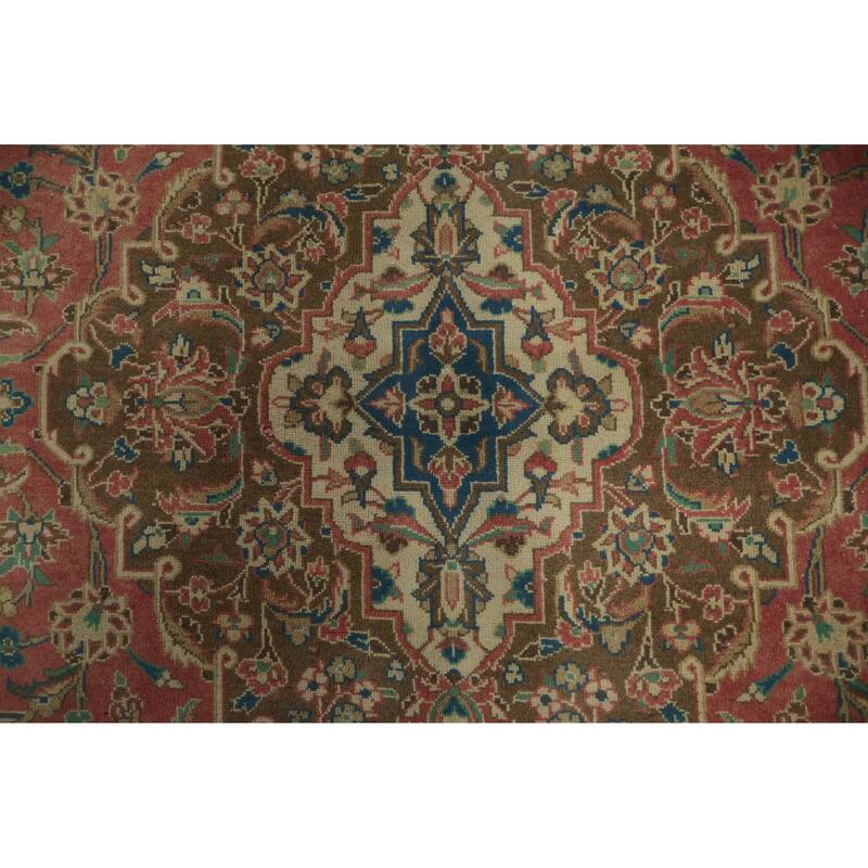 Hand Knotted Oriental 100% Wool Carpet Traditional Floral Pink Kashan Area Rug - 13' 1'' X 9' 9''