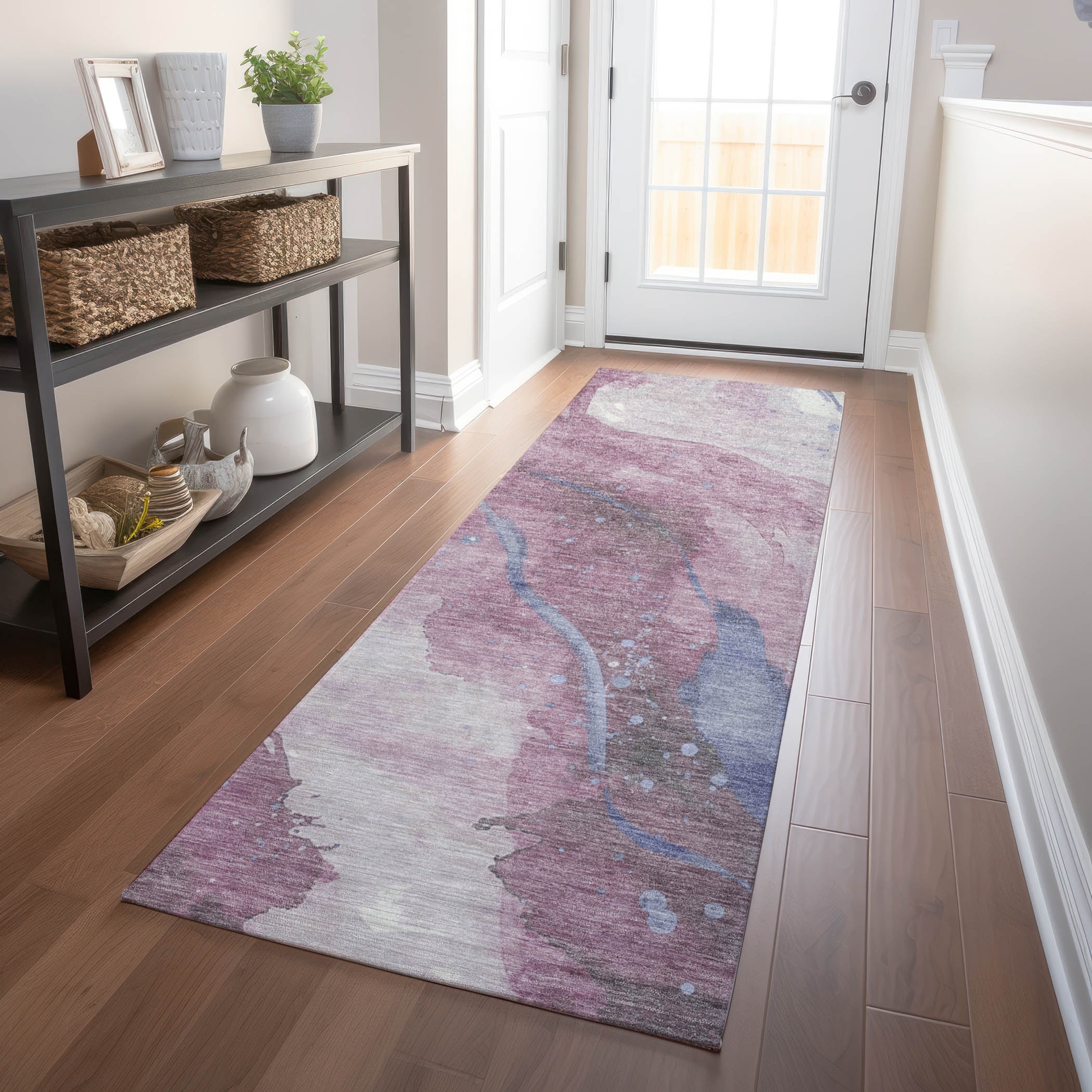 Machine Washable Indoor/ Outdoor Contemporary Abstract Chantille Rug