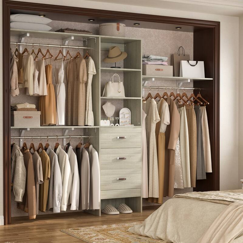 96'' W Adjustable Closet Organizer with Drawers for Walk-in/ Reach-in Closet - 20.2'' to 96'' W