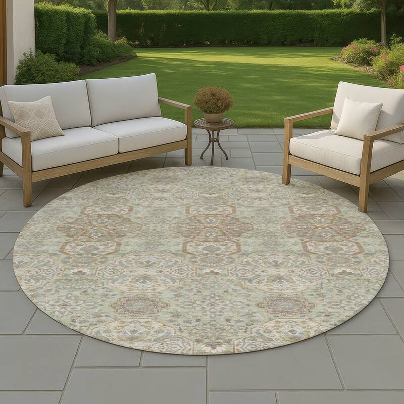 Machine Washable Indoor/ Outdoor Global Budden Chantille Rug - Sage - 8' x 8'