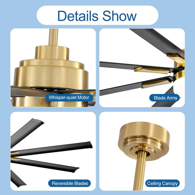 72-in Gold LED Indoor Chandelier Ceiling Fan with Light Remote (8-Blade)