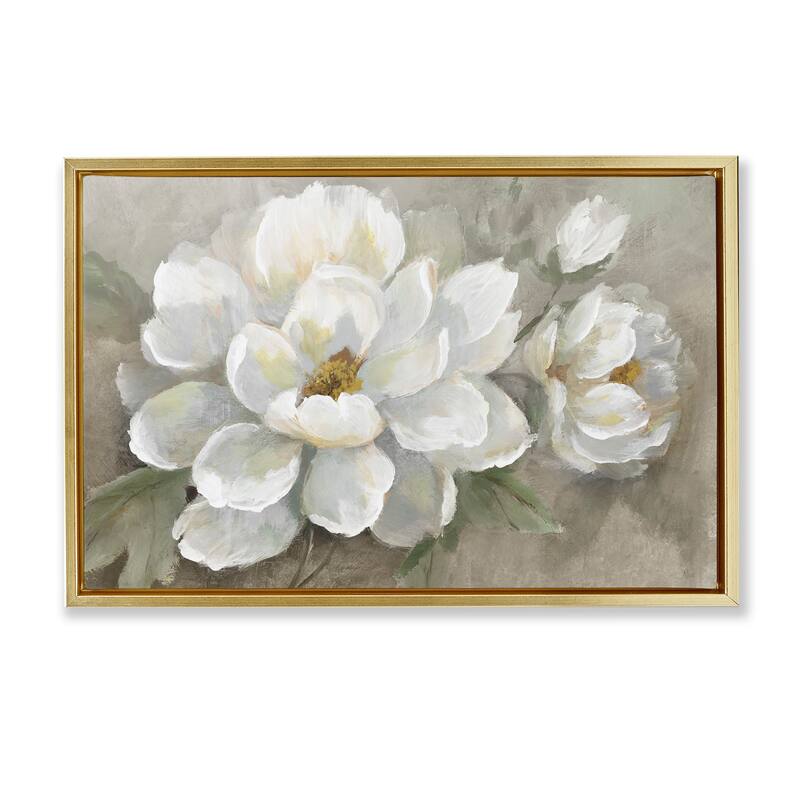 Stupell Blooming Magnolias on Beige Framed Floater Canvas Wall Art Design By Nan - 31 x 21 - Gold