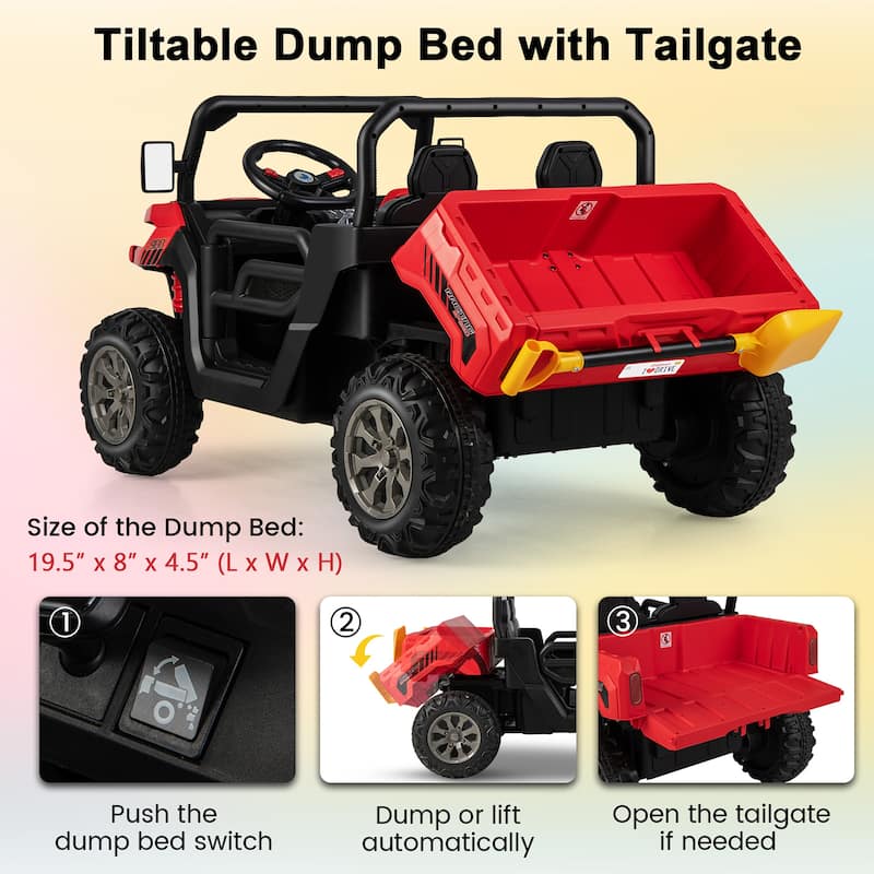 Gymax 24V Kids Ride On Dump Truck 2-Seater Electric Truck w/ Remote