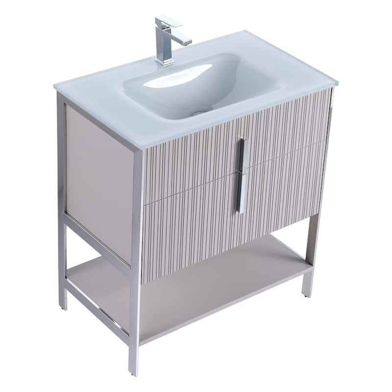 Fine Fixtures Serenity Modern Bathroom Vanity with White Glass Top