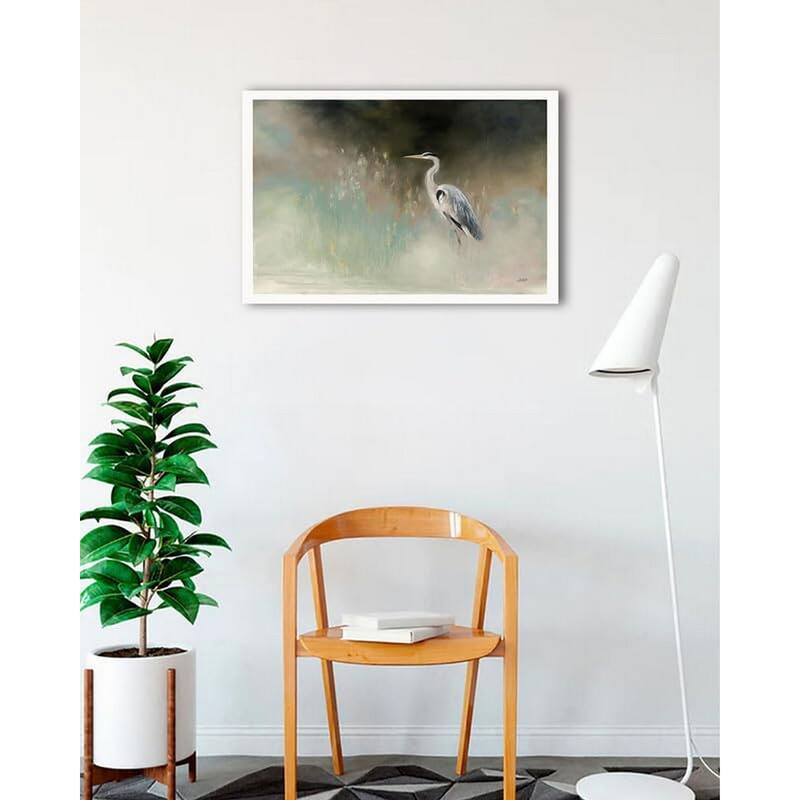 Peaceful Egret Teal Framed Poster - 24 x 36 Inch - White