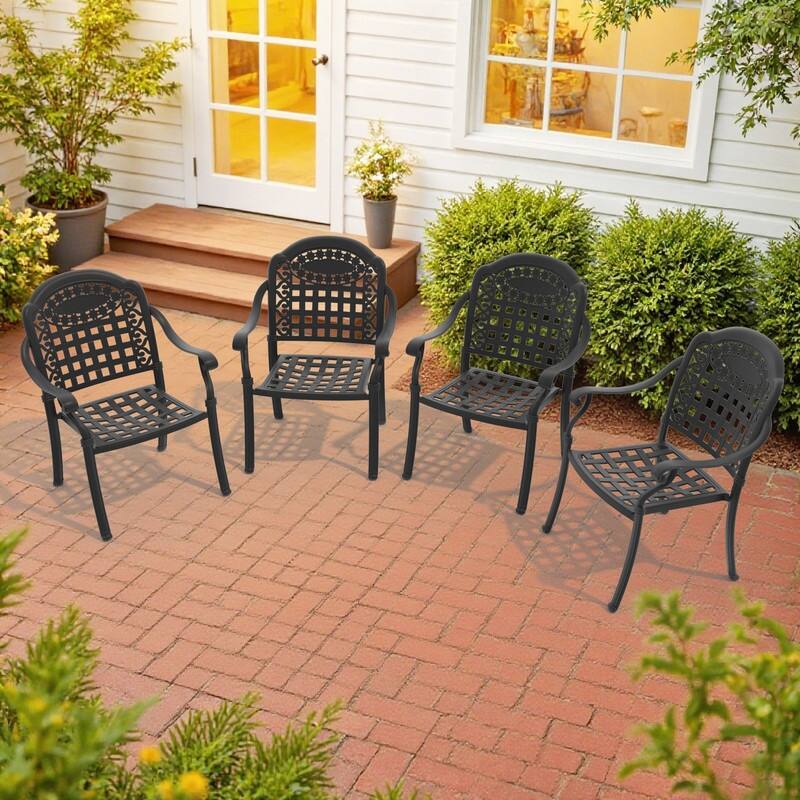 4-Piece Black Stackable Aluminum Patio Chairs with Cushions